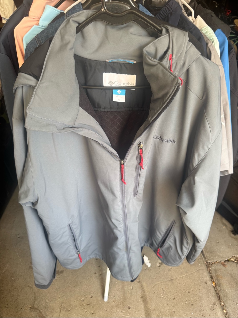 Columbia Gray Lightweight Softshell Fleece Jacket with Red Accents
